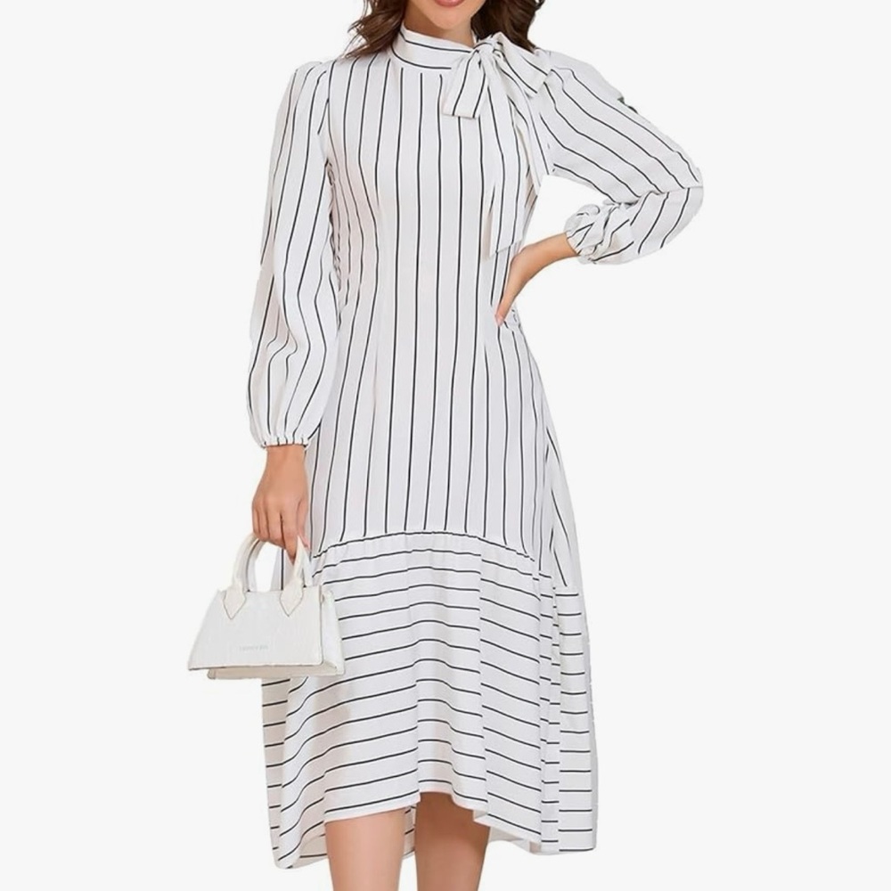 Elegant Striped White Dress XL